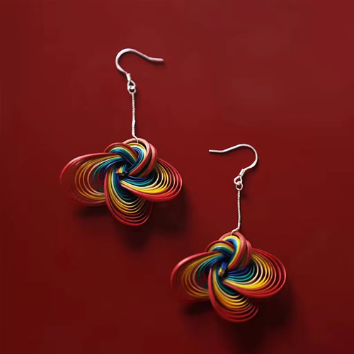 ハンドメイド 竹製 ピアス イヤリング 虹の雲 耳飾 竹色 極軽い ノン