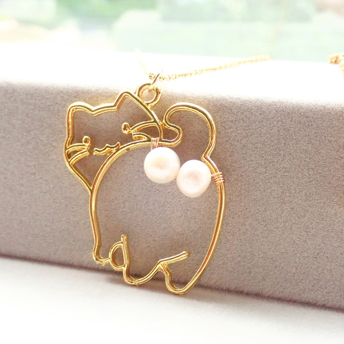 台湾版Creema特集掲載 ニャンたま 淡水パールのペンダントネックレス