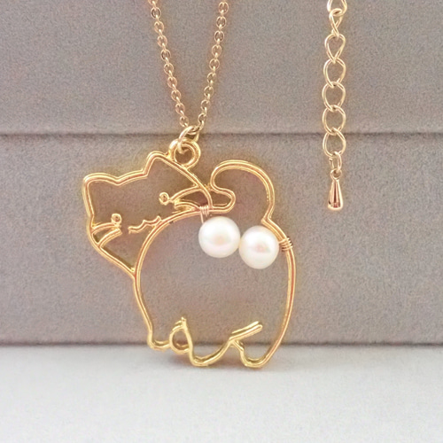 台湾版Creema特集掲載 ニャンたま 淡水パールのペンダントネックレス