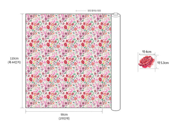 韓国製 花柄 刺繍風ピオニー 芍薬の庭 生地 コットン100％シーチング Embroidery Peony 4枚目の画像