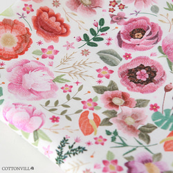 韓国製 花柄 刺繍風ピオニー 芍薬の庭 生地 コットン100％シーチング Embroidery Peony 3枚目の画像