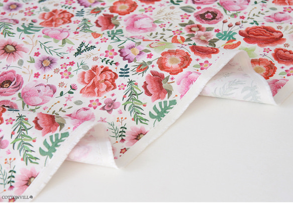 韓国製 花柄 刺繍風ピオニー 芍薬の庭 生地 コットン100％シーチング Embroidery Peony 7枚目の画像