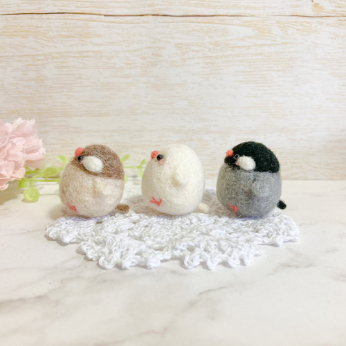 ♡ちびころことりーず♡羊毛フェルト オリジナル文鳥マスコット 白文鳥