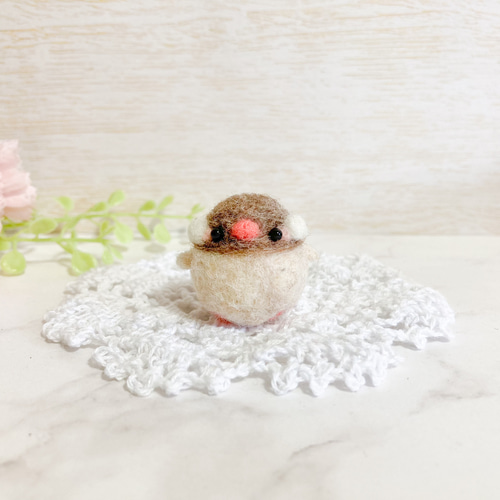 ♡ちびころことりーず♡羊毛フェルト オリジナル文鳥マスコット 白文鳥