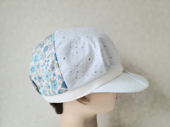 魅せる帽子☆ふわり♪リバーシブルキャスケット～小花プリント&ホワイト 8枚目の画像