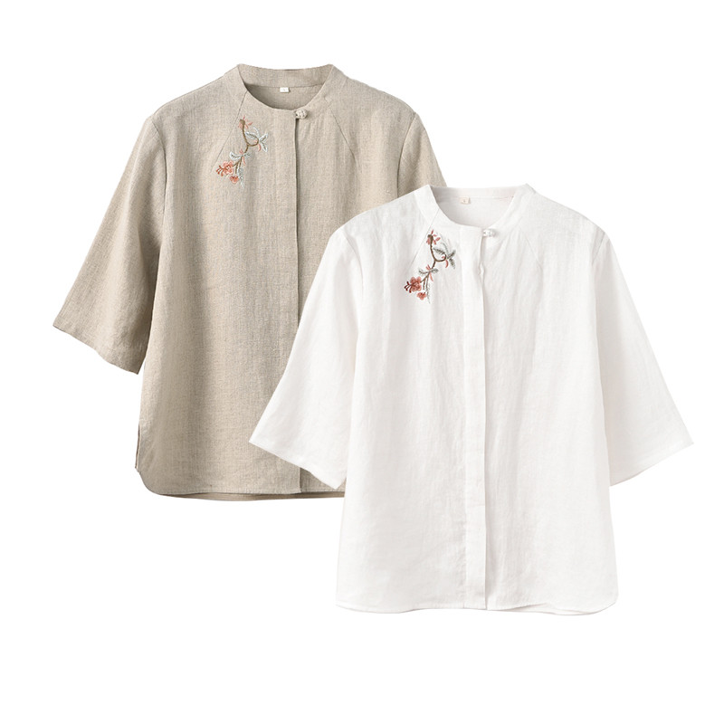 かすみ手刺繍のドルマン半袖Tシャツ 綿春夏レディースカットソー