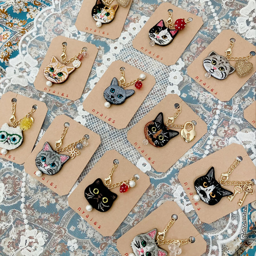 新作/猫さん刺繍とぷっくりマスカットのバッグチャーム♡ その他 