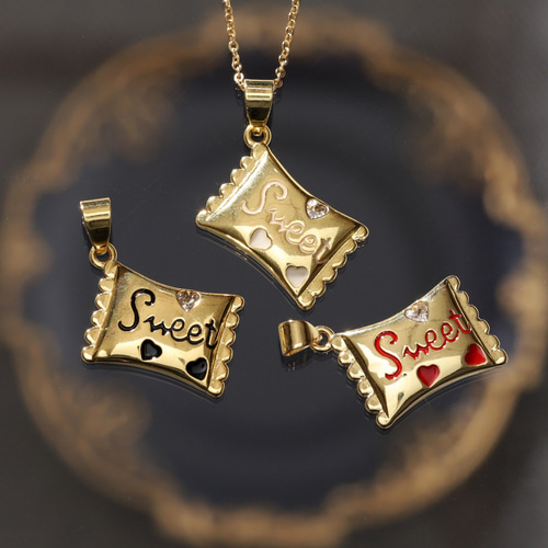 Sweet』キャンディ◇CZネックレス《白/黒/赤》金属アレルギー対応  