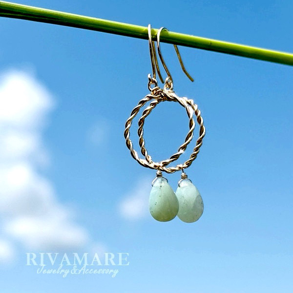 アクアプレーズ ペアシェイプ フープ ピアス/イヤリング変更可 2014年発見の希少石 ミルキーグリーン