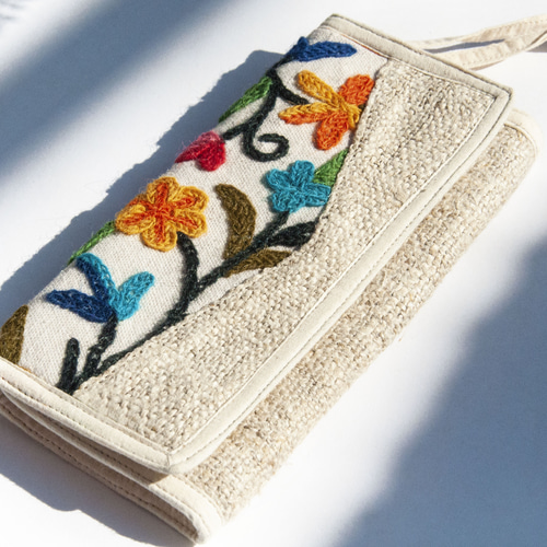 手作り綿麻財布/織り継ぎ刺繍長財布/長財布/小銭入れ/織り財布