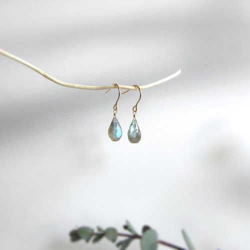 美粒】10.7×6.5mm「ラブラドライト」14kgfピアス/イヤリング 美粒】10.7×6.5mm「ラブラドライト」14kgfピアス/イヤリング