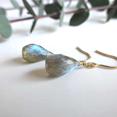 美粒】10.7×6.5mm「ラブラドライト」14kgfピアス/イヤリング 美粒】10.7×6.5mm「ラブラドライト」14kgfピアス/イヤリング