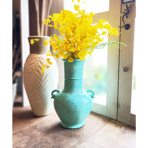 ◆テラコッタフラワーベース◆ターコイズＬ◆フラワーベース◆花瓶◆ドライフラワー