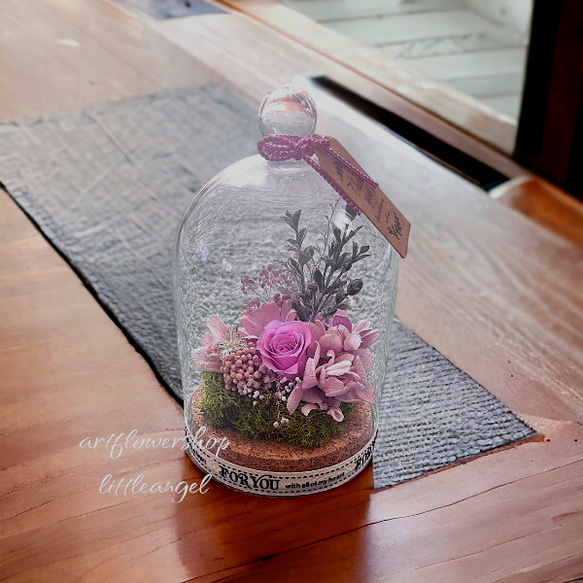 プリザーブドフラワー　母の日　ドライフラワー　天然素材　ガラスドーム　アレンジメント　フラワーギフト　ローズ　ヘリク　　 3枚目の画像