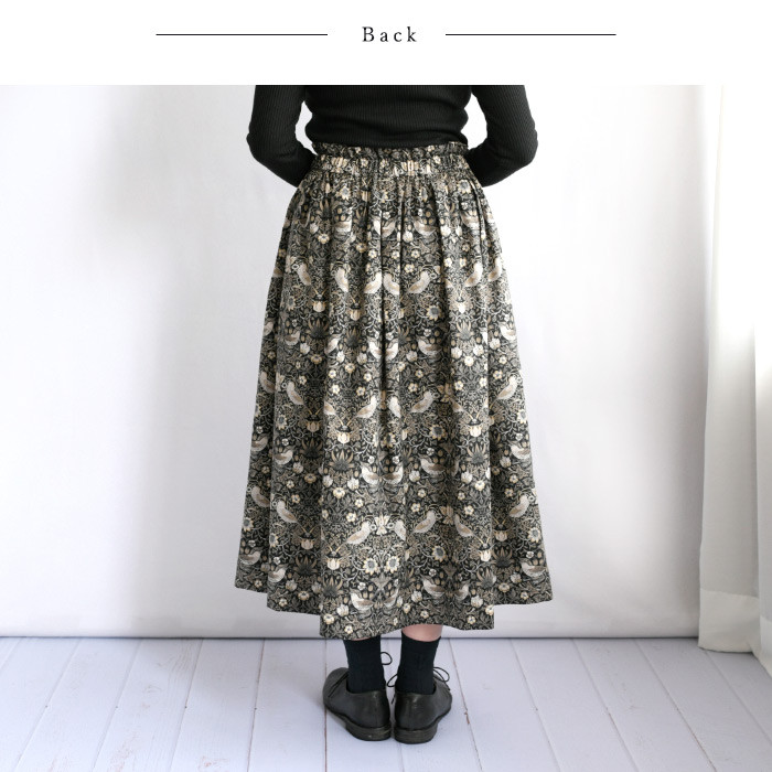 ウィリアムモリス ＜STRAWBERRY THIEF いちご泥棒 ＞ロングスカート＜BRUNA-MS-DOVEGRAY＞