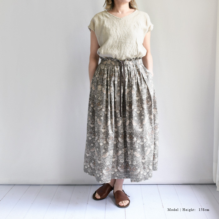 ウィリアムモリス ＜STRAWBERRY THIEF いちご泥棒 ＞ロングスカート＜BRUNA-MS-DOVEGRAY＞