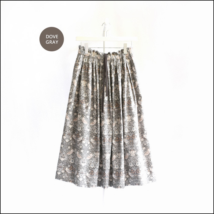 ウィリアムモリス ＜STRAWBERRY THIEF いちご泥棒 ＞ロングスカート＜BRUNA-MS-DOVEGRAY＞