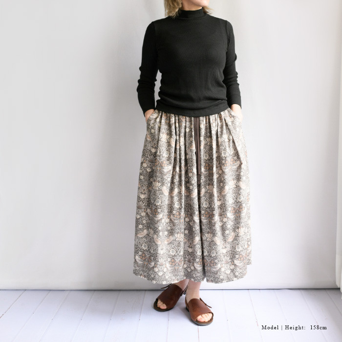 ウィリアムモリス ＜STRAWBERRY THIEF いちご泥棒 ＞ロングスカート＜BRUNA-MS-DOVEGRAY＞