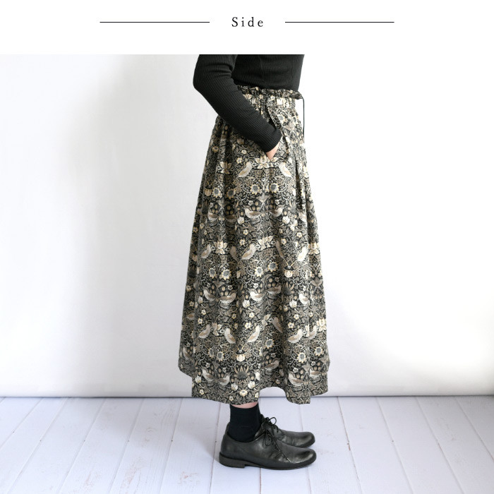 ウィリアムモリス ＜STRAWBERRY THIEF いちご泥棒 ＞ロングスカート＜BRUNA-MS-DOVEGRAY＞