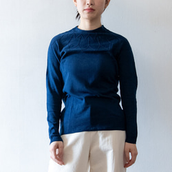 藍染　Organic Cotton 織柄ニットプルオーバー【無縫製】 1枚目の画像