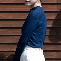 靛藍染色有機棉梭織圖案針織套頭衫【免縫製】 第3張的照片