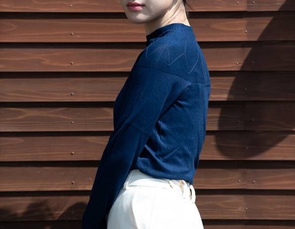 靛藍染色有機棉梭織圖案針織套頭衫【免縫製】 第3張的照片