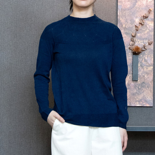 BLUE WORKWEAR ダークブルー ニット L ウール シルク コットン BLUE WORKWEAR ダークブルー ニット L ウール シルク コットン
