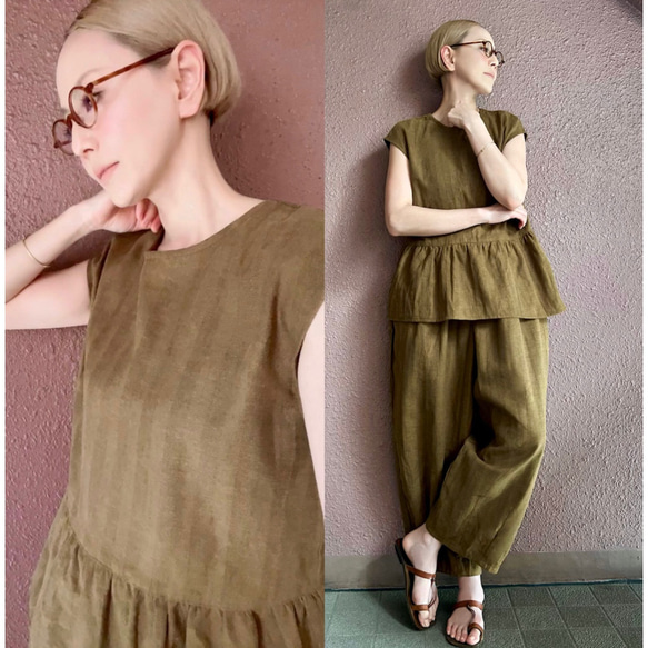 RATA❤️選擇你的長度和尺寸❣️成人少女❤️優雅上衣❤️100％優質亞麻❤️精緻可愛的成人綠色 第17張的照片
