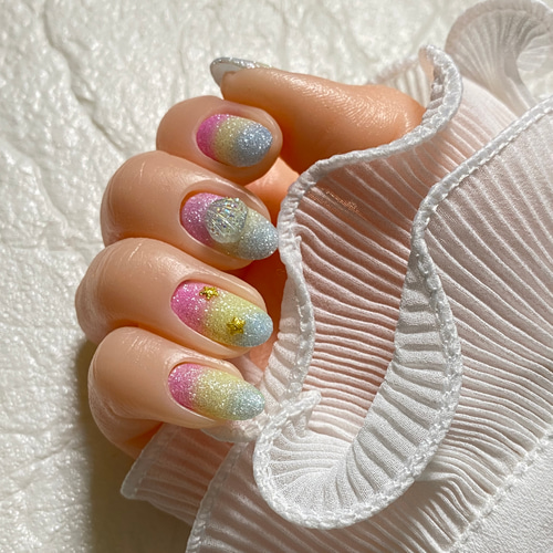 新作⭐︎ パステルビーチ〜シュガースター〜ネイルチップ/短め 対応  