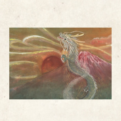 額入りA4原画『赤富士と昇り龍』 アート インテリア 4枚目の画像