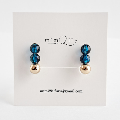 大人ブルー*】痛くないイヤリング/ピアス 青 マリンブルー 小ぶり 揺れ
