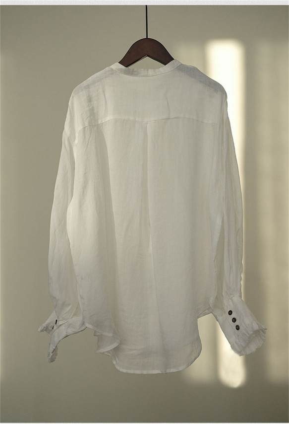 ルーズ薄手レディースロングスリーブ綿麻シャツ 3枚目の画像