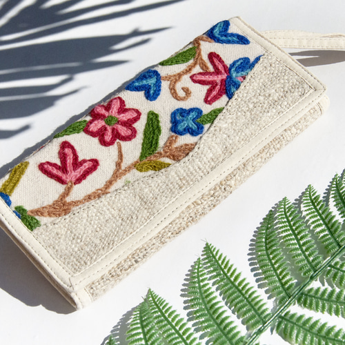 手作り綿麻財布/織り継ぎ刺繍長財布/長財布/小銭入れ/織り財布-花風手 