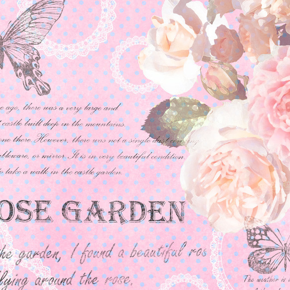 【md003】デザインペーパー　花と蝶と水玉　ピンク 2枚目の画像