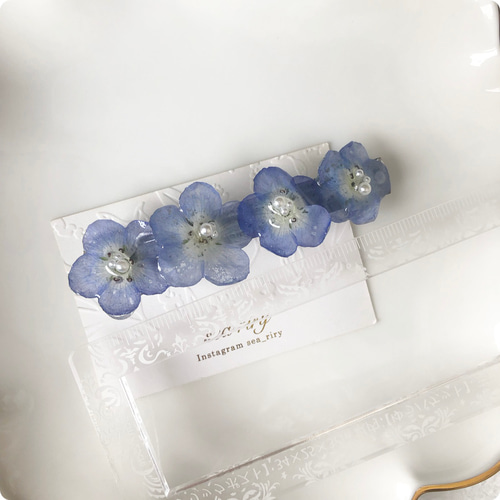 no.610 再販 ネモフィラ バレッタ ドライフラワー ブルー パール