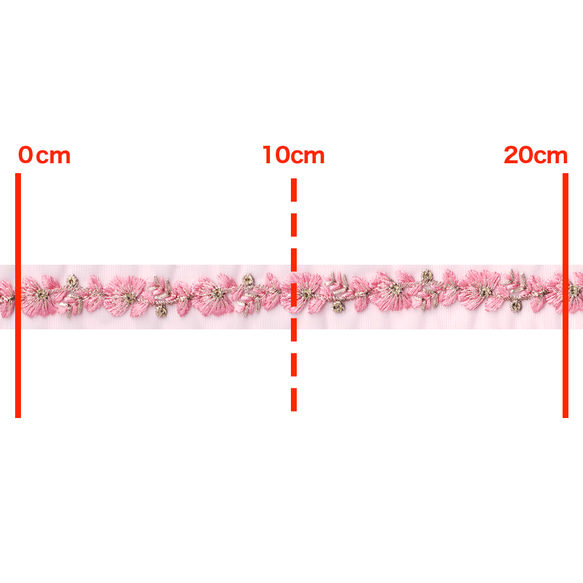 [ 541 ] ピンク 花柄 幅:2cm インド刺繍 リボン 3枚目の画像