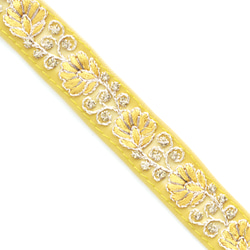 [ 547 ] 黄色 イエロー 花柄 幅:2cm インド刺繍 リボン 1枚目の画像