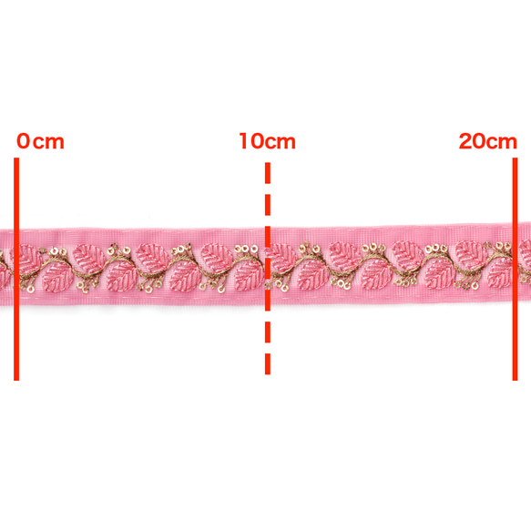 [ 555 ] ピンク 桃色 葉っぱ 幅:3cm インド刺繍 リボン 3枚目の画像