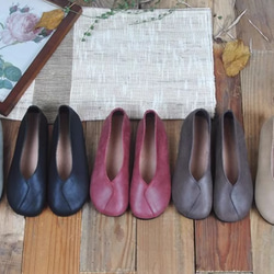 手作りの靴 母の日　パンプス　本革 カジュアルフラットシューズ レディース靴 履きやすい 2枚目の画像