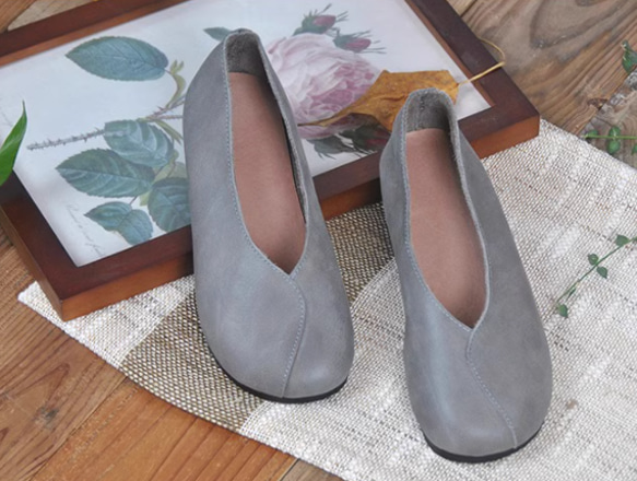 手作りの靴 母の日　パンプス　本革 カジュアルフラットシューズ レディース靴 履きやすい 12枚目の画像
