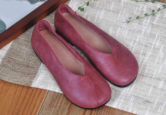 手作りの靴 母の日　パンプス　本革 カジュアルフラットシューズ レディース靴 履きやすい 11枚目の画像
