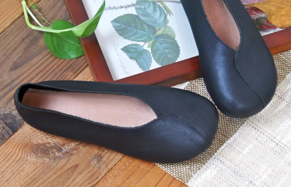 手作りの靴 母の日　パンプス　本革 カジュアルフラットシューズ レディース靴 履きやすい 4枚目の画像