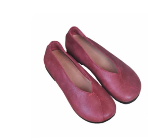 手作りの靴 母の日　パンプス　本革 カジュアルフラットシューズ レディース靴 履きやすい 3枚目の画像