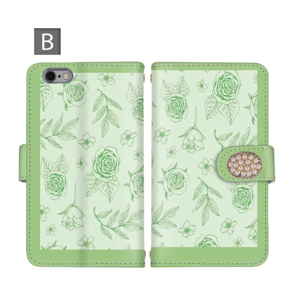 花柄 バラ 薔薇 パール ビジュー デコ スマホケース 手帳型 携帯カバー iPhoneケース モバイルケース かわいい 3枚目の画像