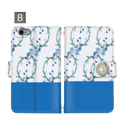 花柄 パール ビジュー スマホケース 手帳型 全機種対応 スマホカバー 携帯カバー iPhoneケース モバイルケース 3枚目の画像