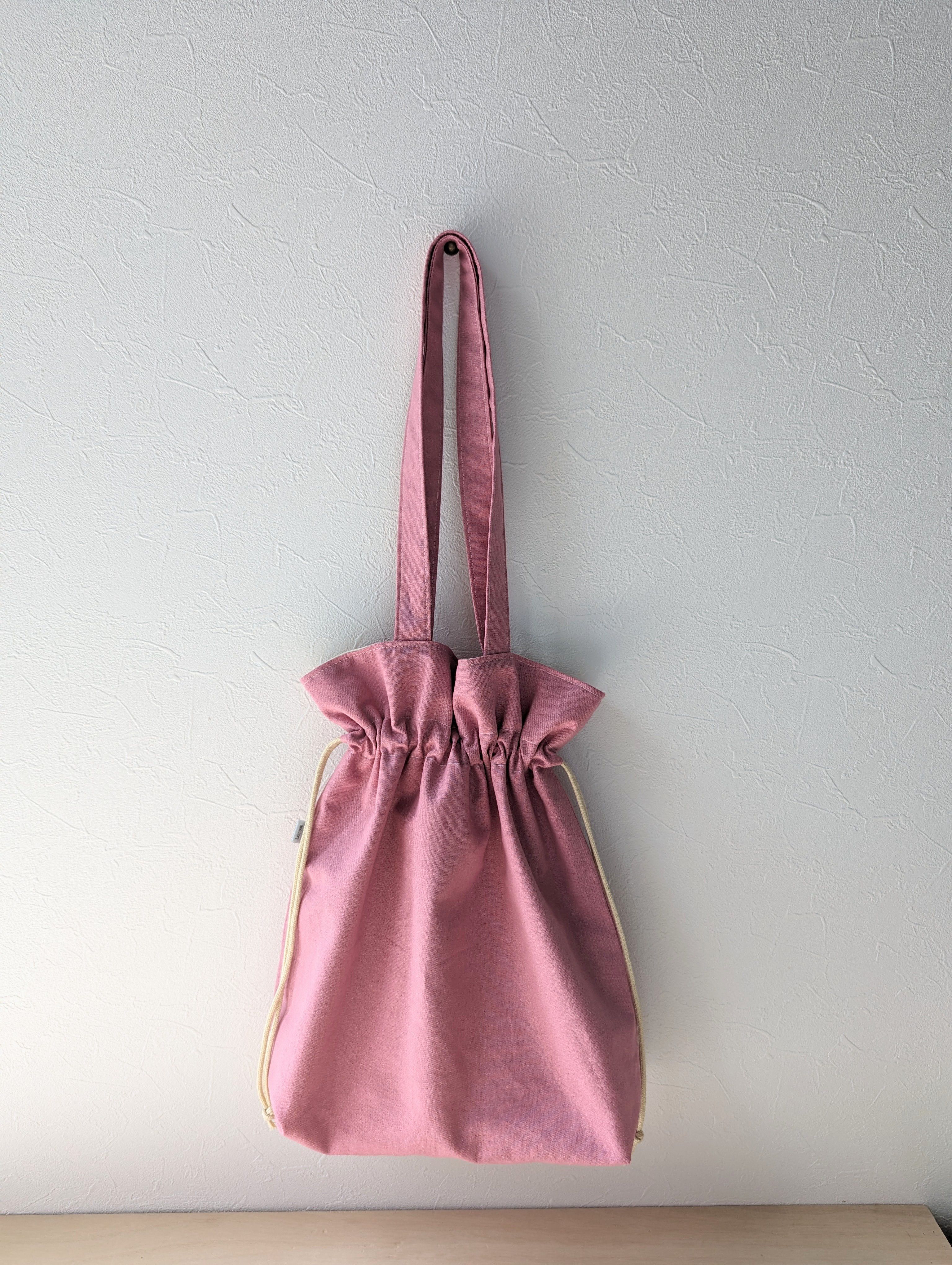 コットン リボン付き巾着トートバッグ ピンク☆ REPETTO 無地巾着トートバッグ(ピンク) 巾着バッグ ＊＊*Lemoon