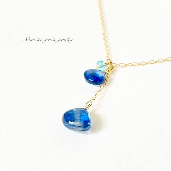 ＊1点もの＊14kgf kyanite × topaz necklace 2枚目の画像