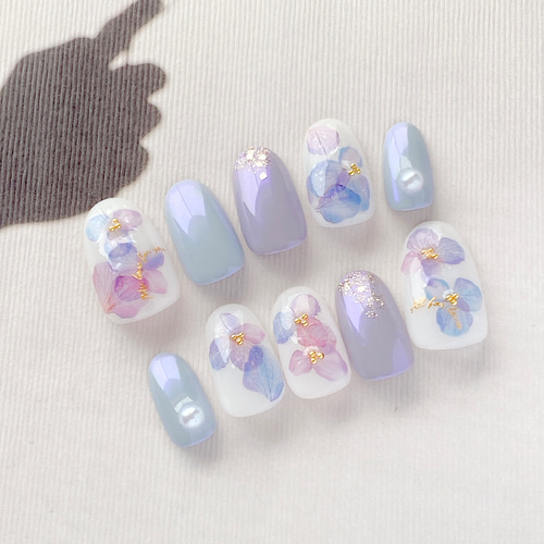 紫陽花ネイル 紫陽花ネイルチップ 夏ネイル 梅雨 ブライダル 結婚式