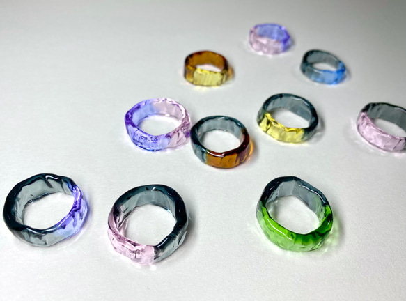 ガラスリング　〜 plat 〜　グレー　パープル　ブルー　ピンク　イエロー　5号 〜 18号　送料無料　ガラス　指輪 4枚目の画像