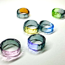 ガラスリング　〜 plat 〜　グレー　パープル　ブルー　ピンク　イエロー　5号 〜 18号　送料無料　ガラス　指輪 1枚目の画像